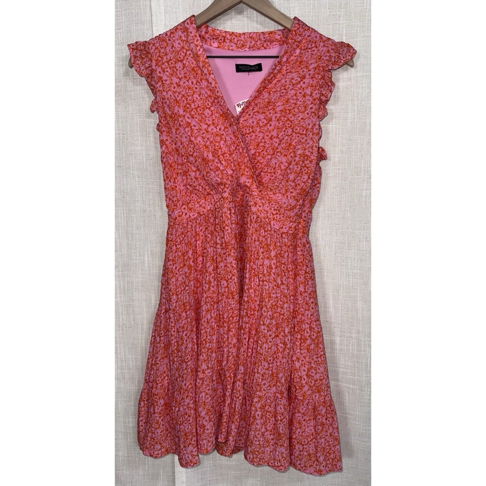 Rachel Zoe Women's Flutter Pink Orange Flowers Dress A-Line Small S‎ NWT